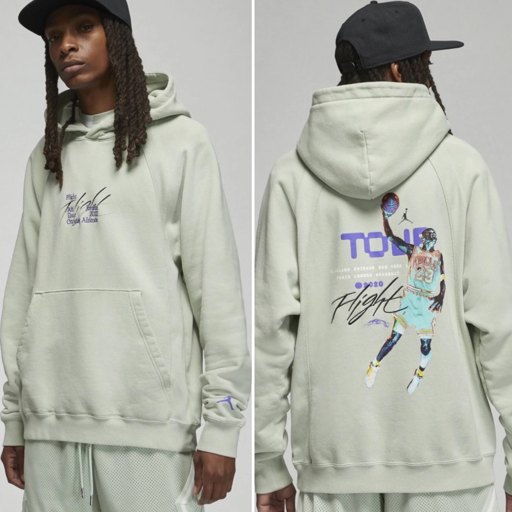 JORDAN Mens Flight Heritage Pullover Hoodie L Seafoam NWOT
